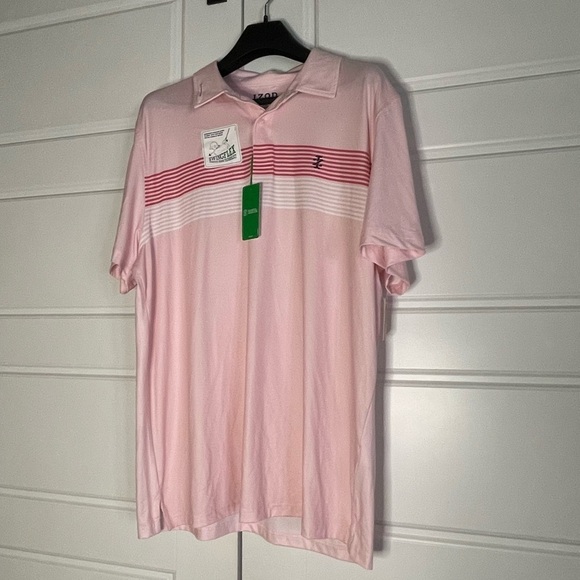 Izod Striped Golf Polo Shirt in Rose Shadow Pink - Picture 2 of 8